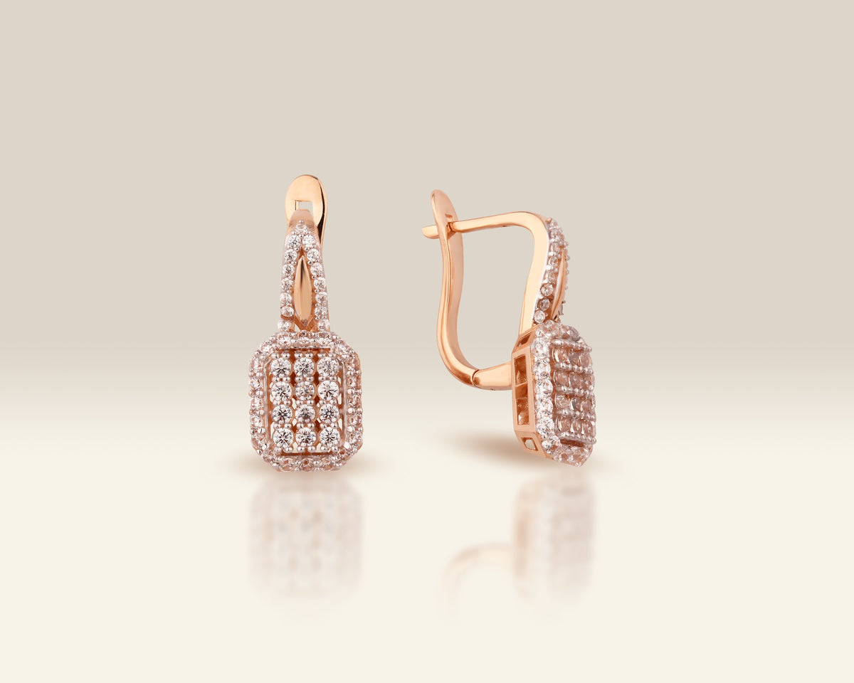 VIECLAT Solid Rose Gold Pavé Cluster Drop Earrings