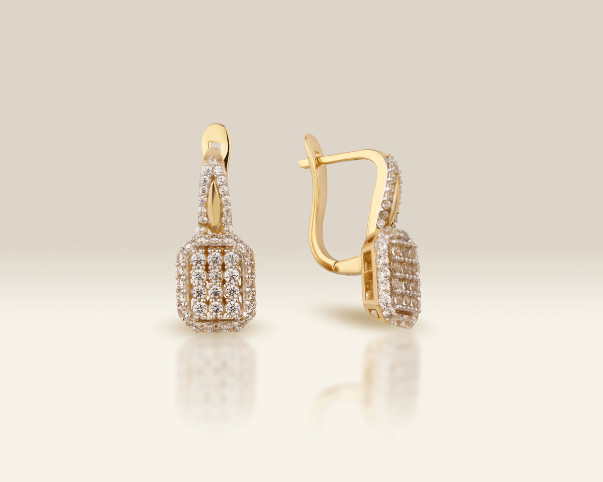 VIECLAT Solid Yellow Gold Pavé Cluster Drop Earrings