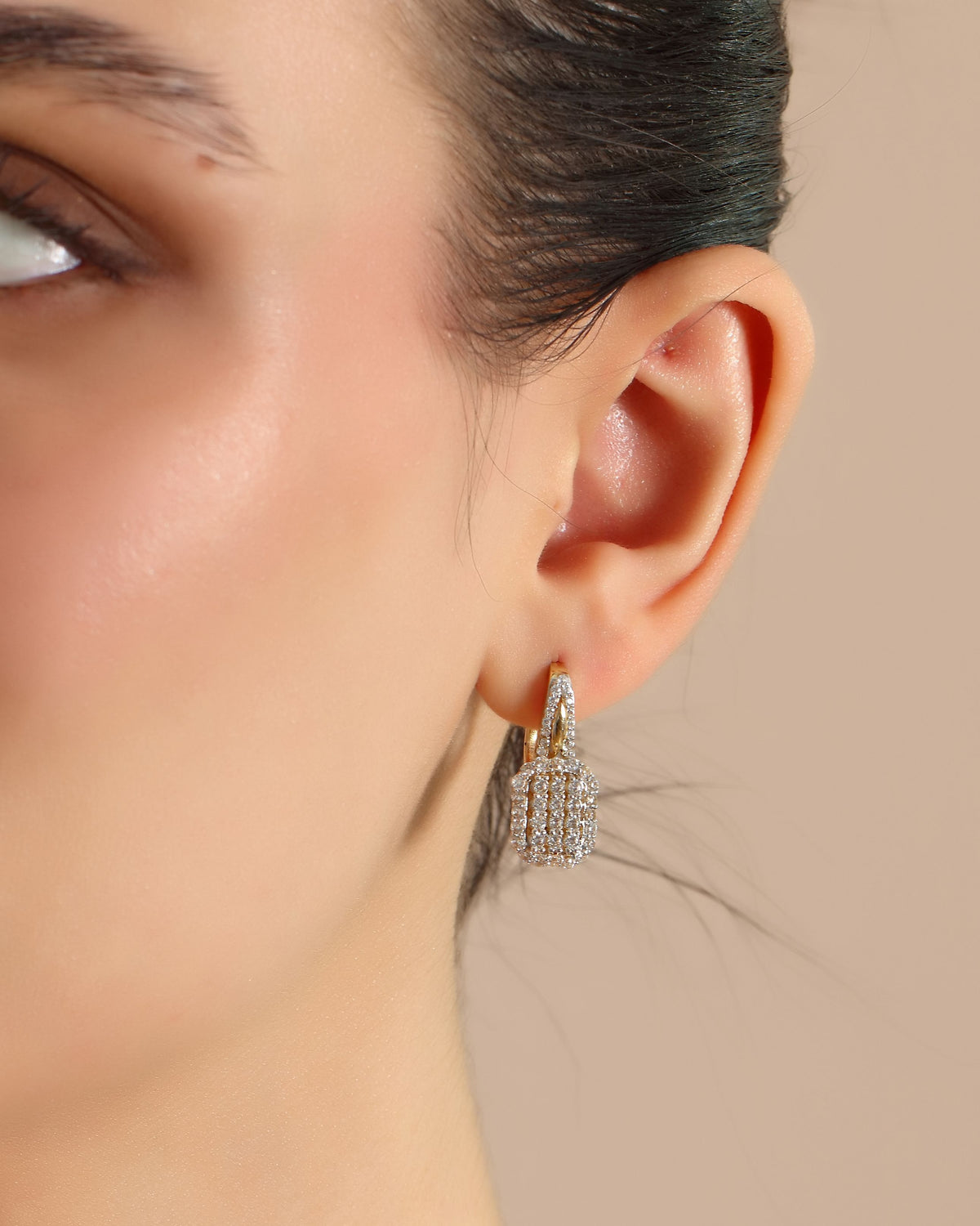 VIECLAT Solid Yellow Gold Pavé Drop Earrings