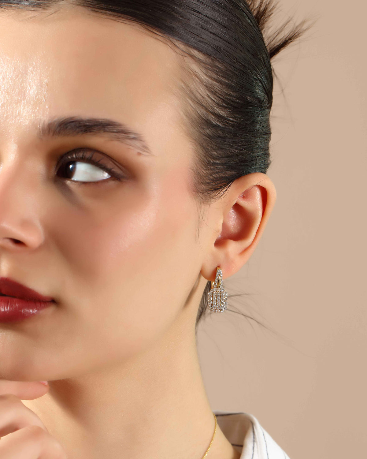 VIECLAT Solid Yellow Gold Pavé Drop Earrings