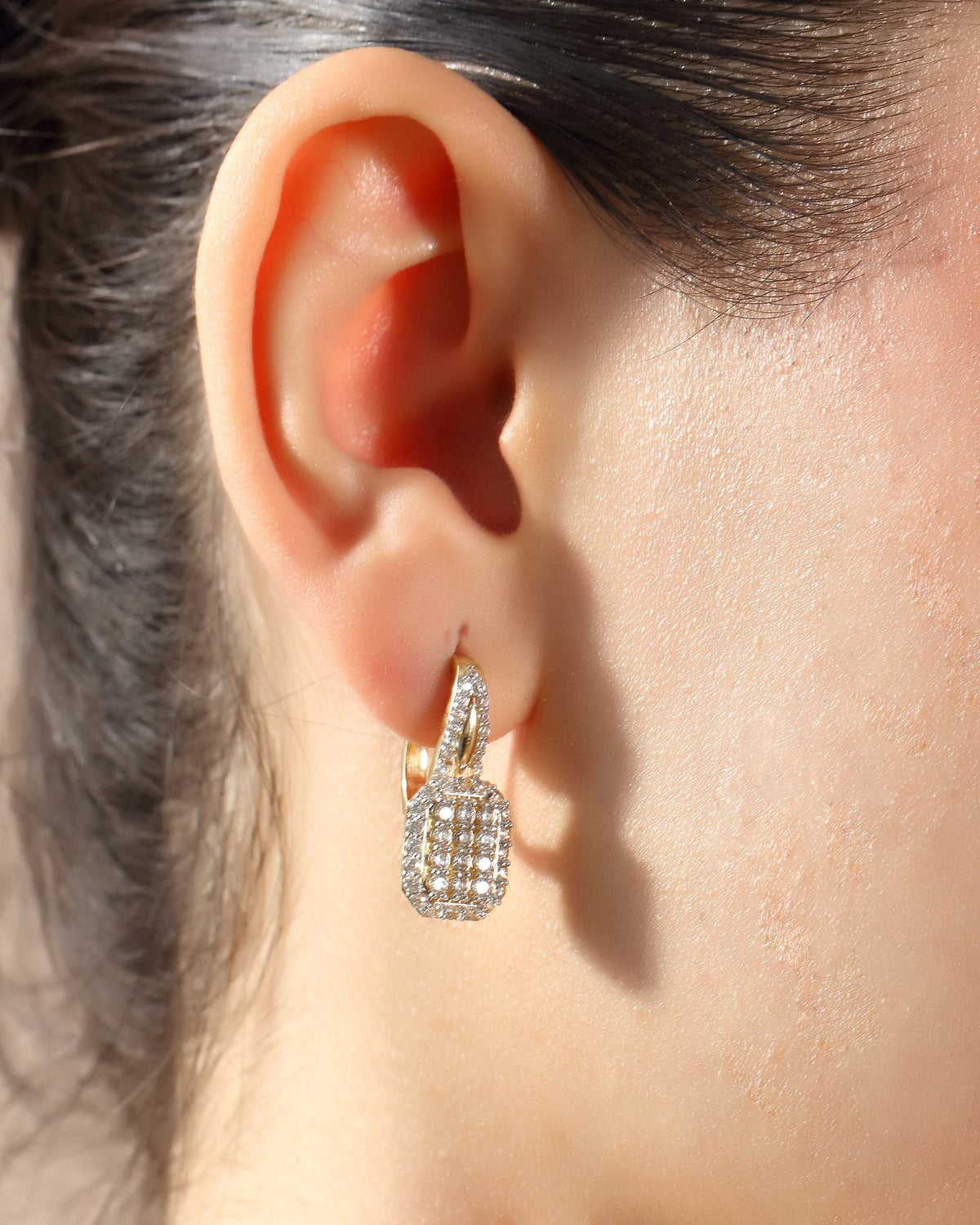 VIECLAT Solid Yellow Gold Pavé Drop Earrings