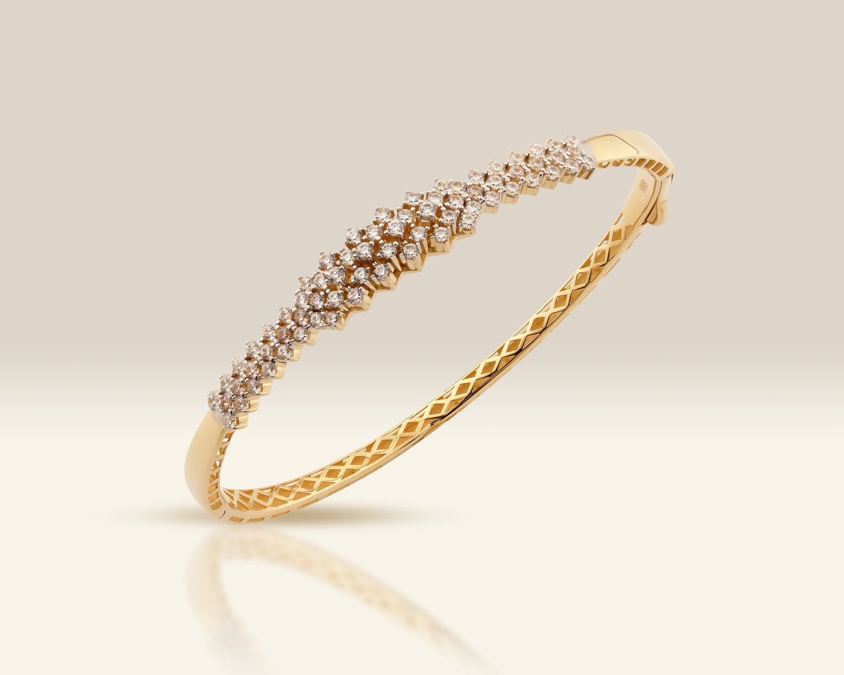 VIECLAT Solid Yellow Gold Diamond Cluster Bangle Bracelet