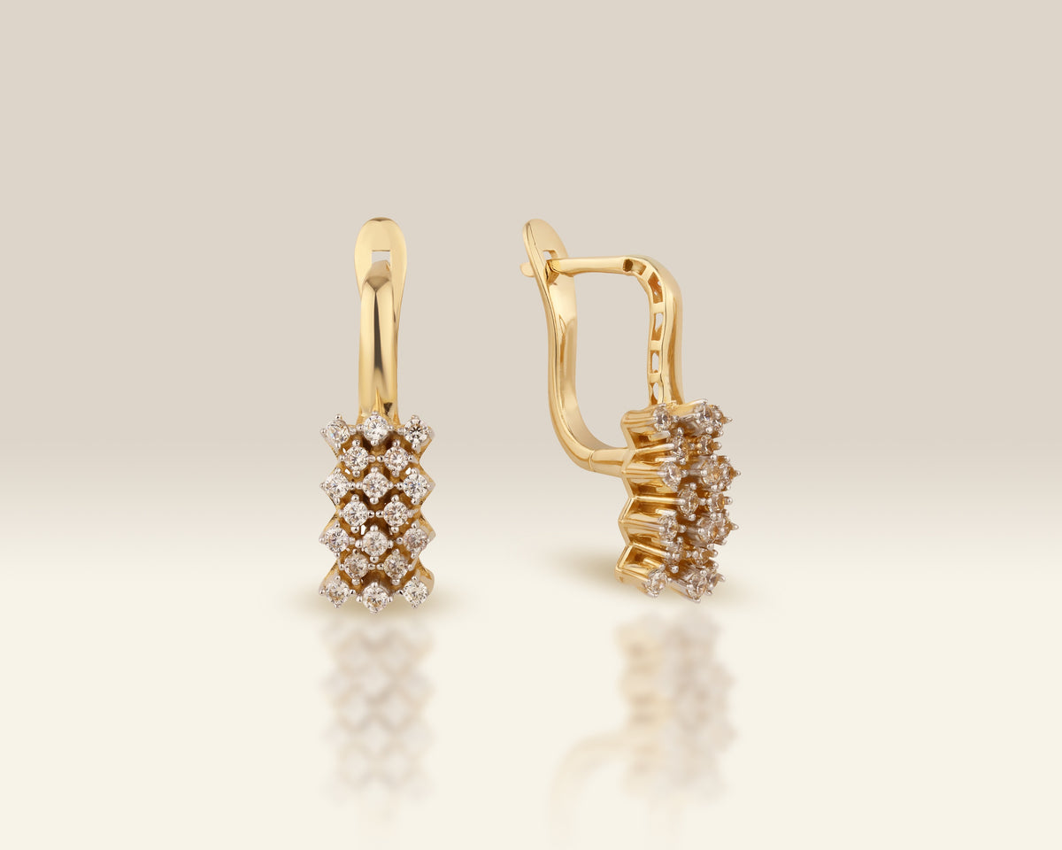 VIECLAT Solid Yellow Gold Diamond Cluster Drop Earrings