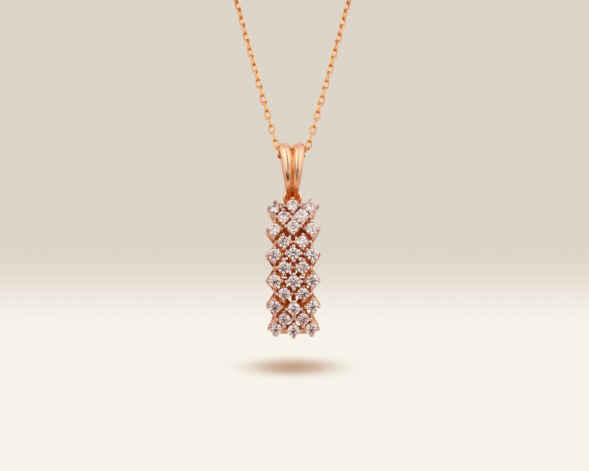 VIECLAT Solid Rose Gold Diamond Cluster Bar Pendant Necklace