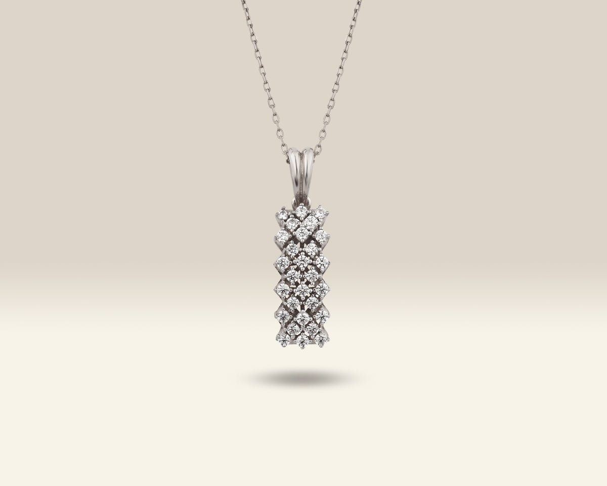 VIECLAT Solid White Gold Diamond Cluster Bar Pendant Necklace