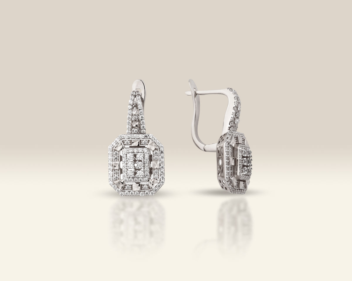 VIECLAT Solid White Gold Diamond Halo Drop Earrings