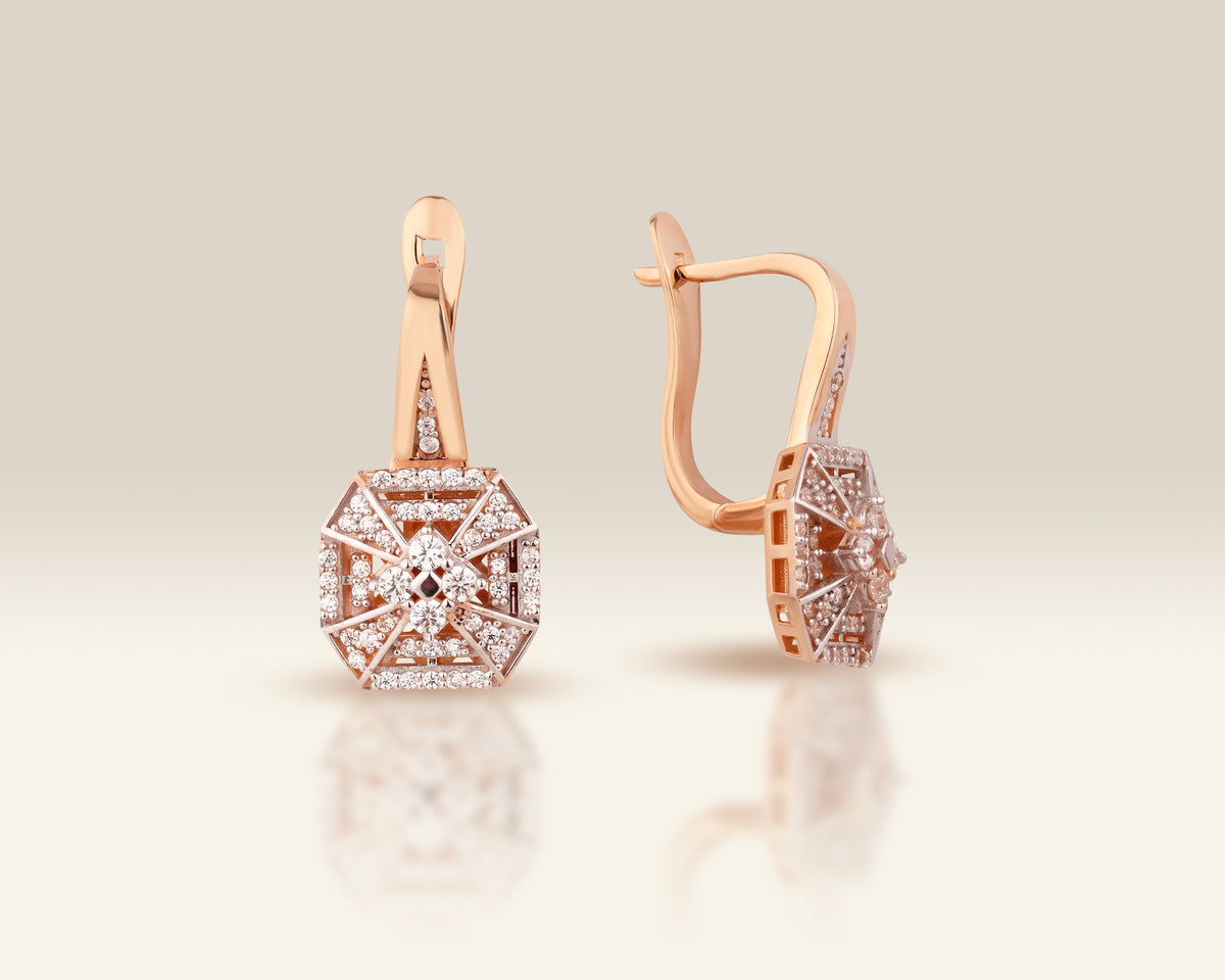 VIECLAT Solid Rose Gold Diamond Octagon Drop Earrings