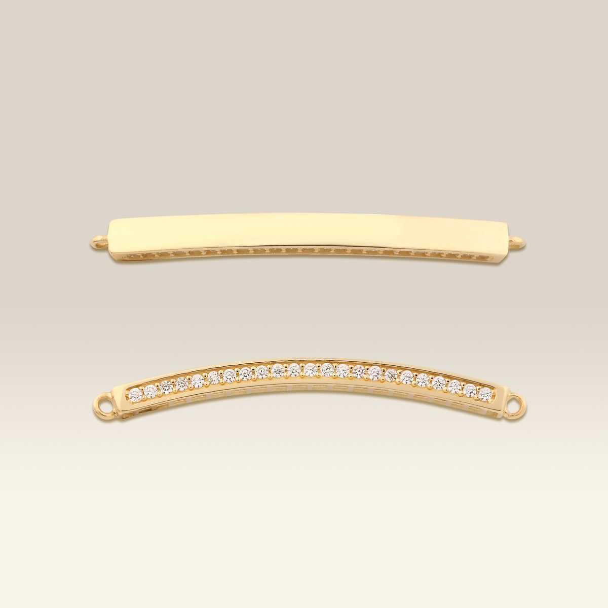 VIECLAT Solid Yellow Gold Pavé Diamond Curved Bar