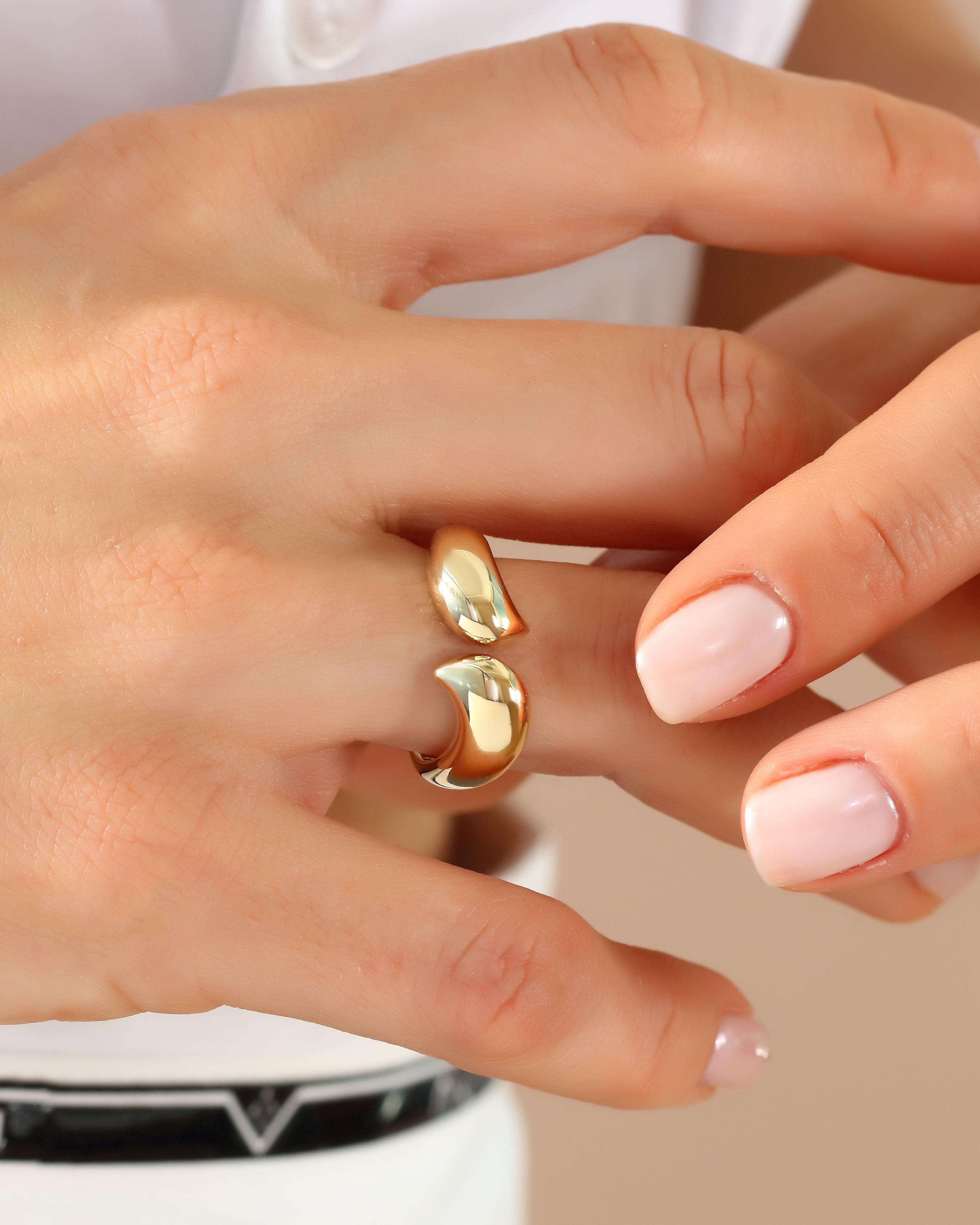 VIECLAT Solid Yellow Gold Open Bypass Dome Ring Closeup