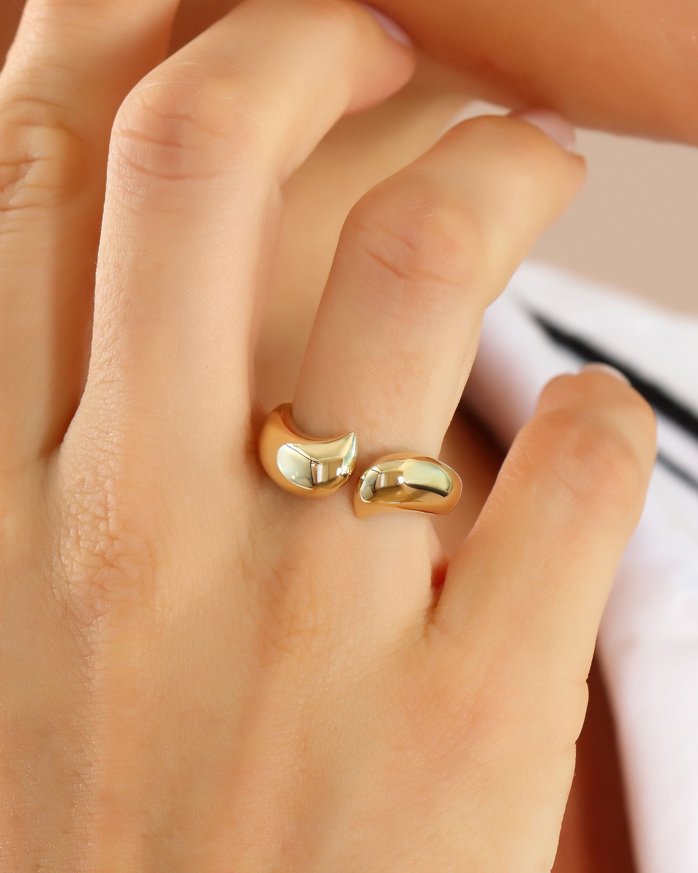 VIECLAT Solid Yellow Gold Open Bypass Dome Ring Worn