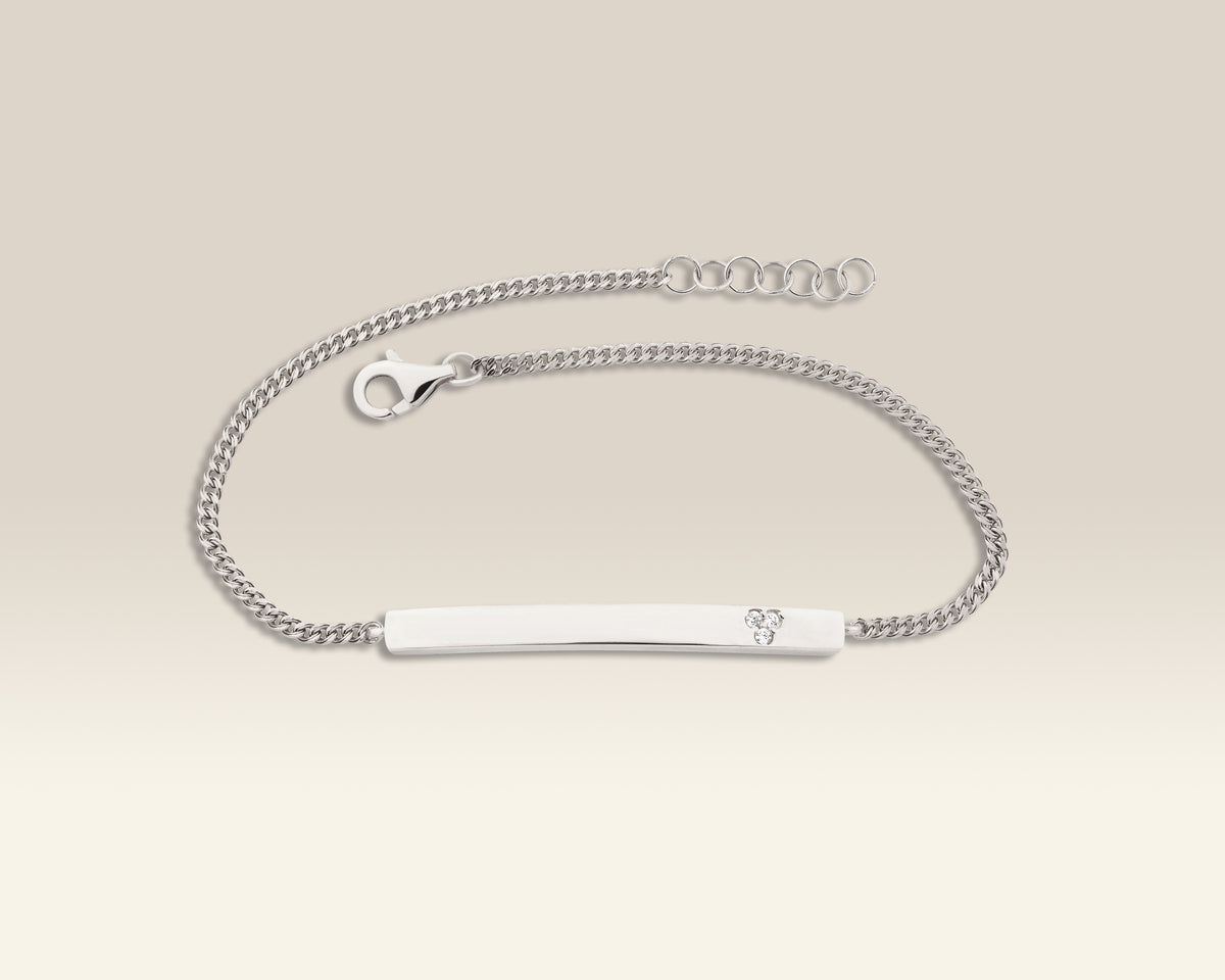 VIECLAT Solid White Gold Diamond Bar ID Bracelet