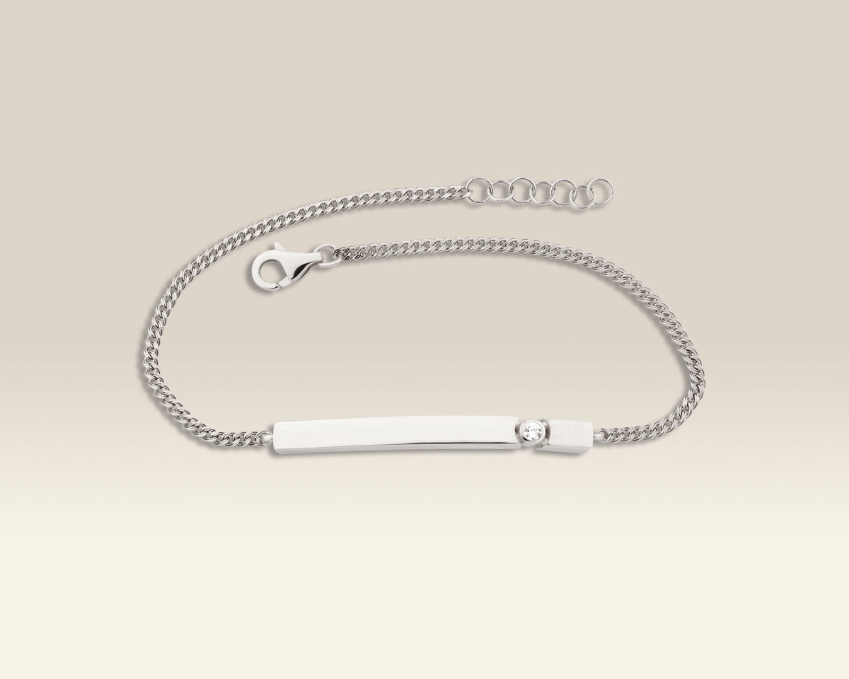 VIECLAT Solid White Gold Diamond Bar ID Bracelet