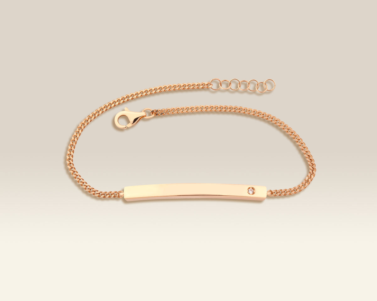 VIECLAT Solid Rose Gold Diamond Bar ID Bracelet