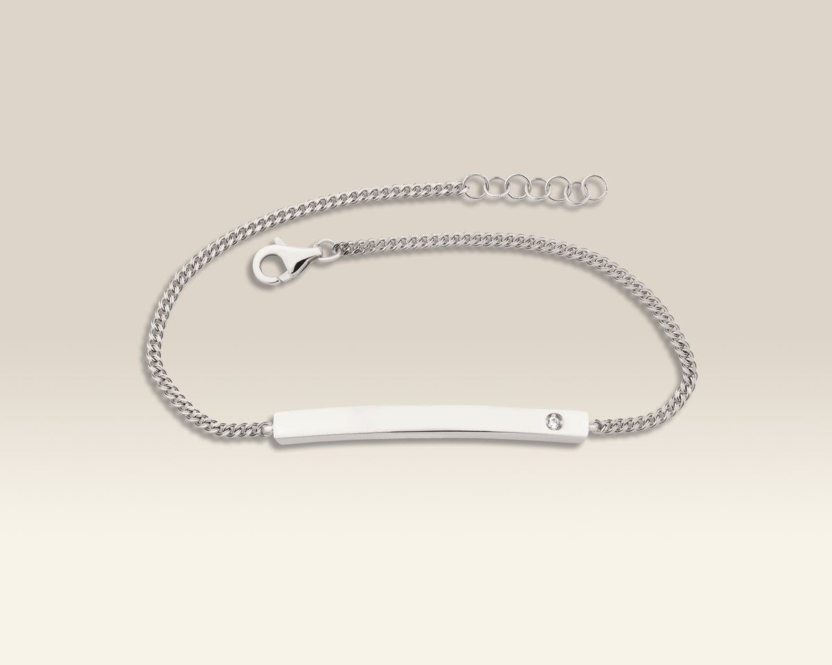 VIECLAT Solid White Gold Diamond Bar ID Bracelet