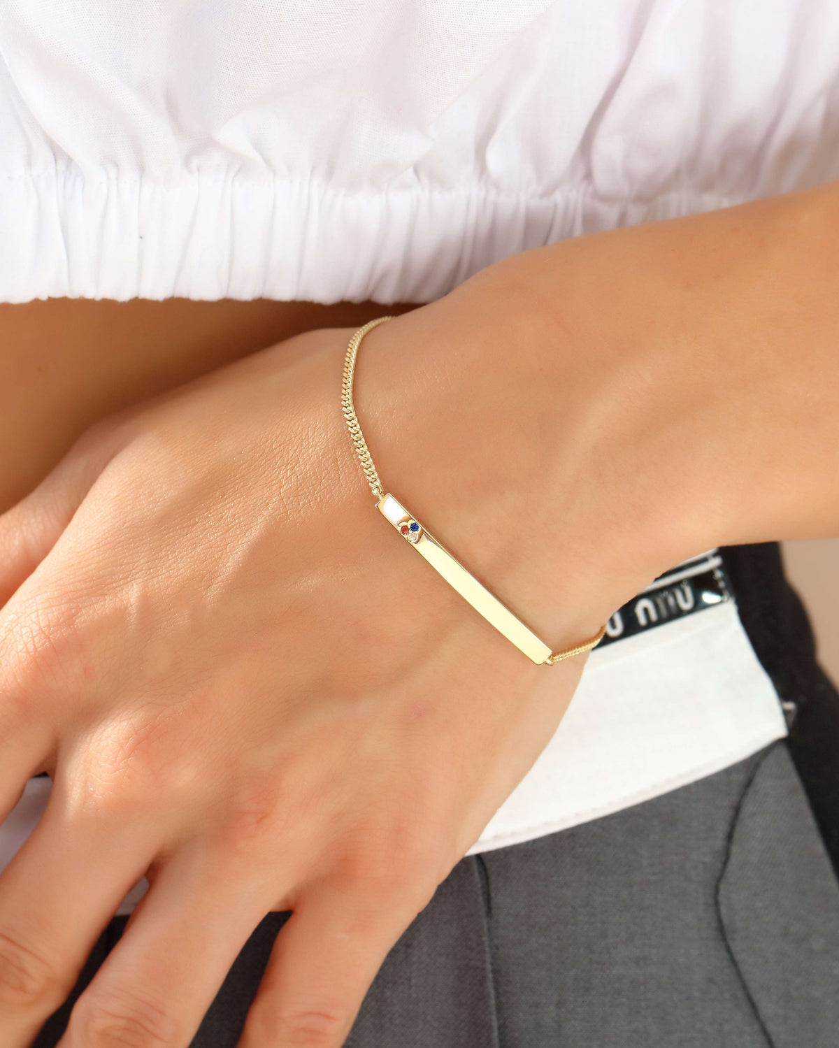 VIECLAT Solid Yellow Gold Birthstone Bar Bracelet Worn