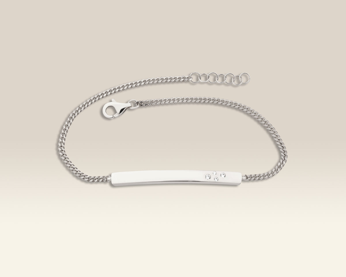 VIECLAT Solid White Gold Diamond Bar ID Bracelet
