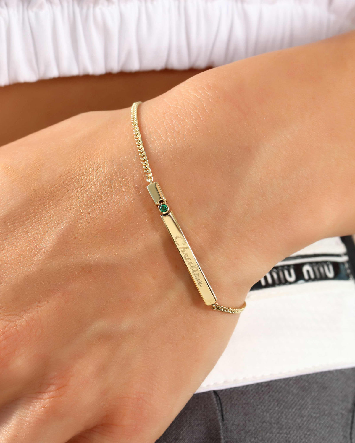 VIECLAT Personalized Name Bar Birthstone Bracelet Gold