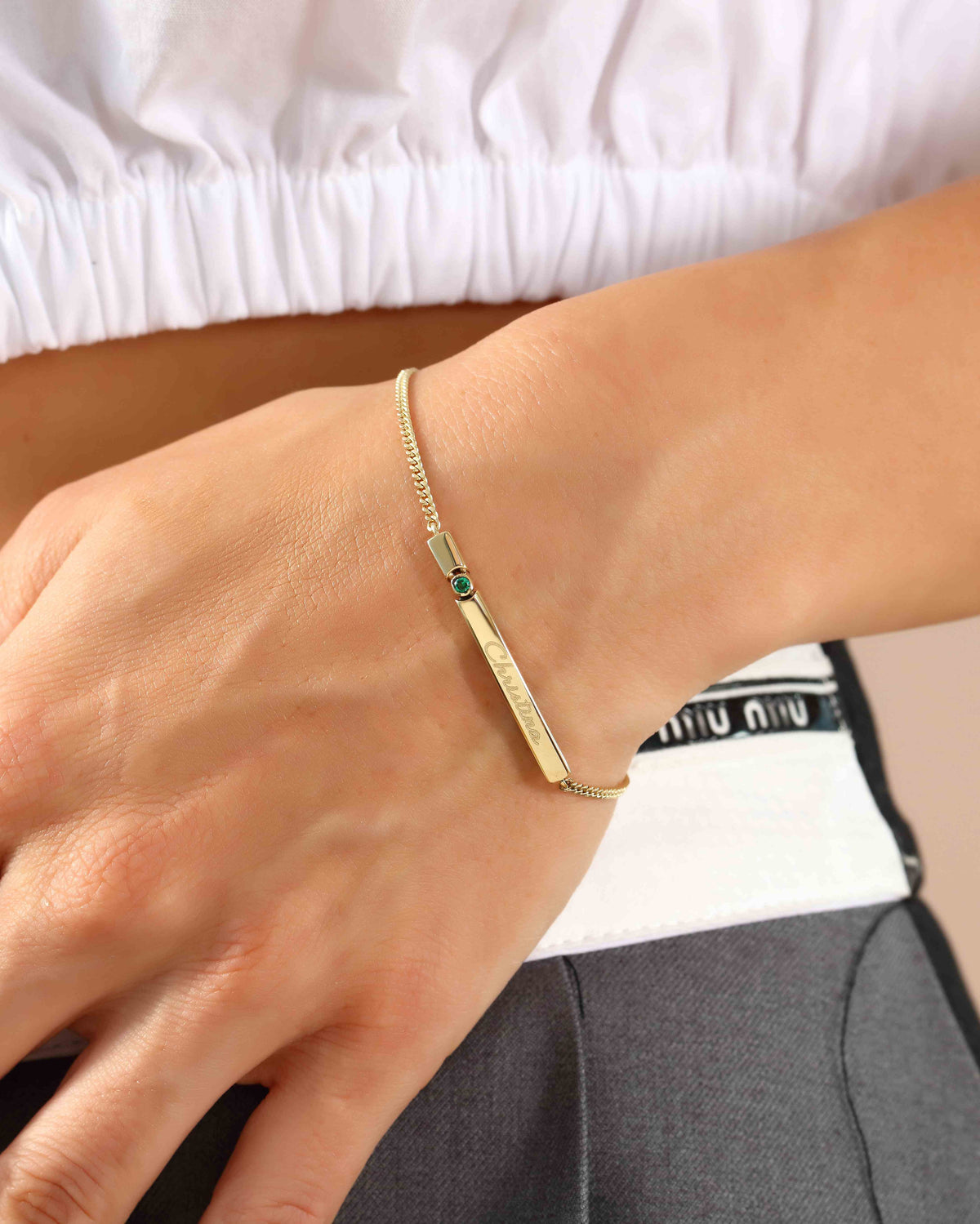 VIECLAT Personalized Name Bar Birthstone Bracelet Gold