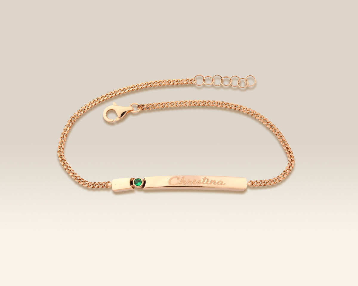 VIECLAT Solid Rose Gold Name Bar Emerald Bracelet
