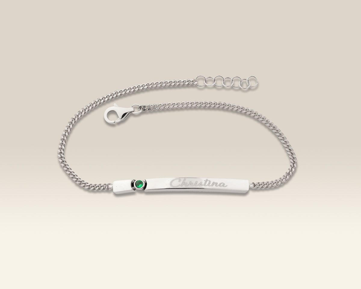 VIECLAT Solid White Gold Name Bar Emerald Bracelet