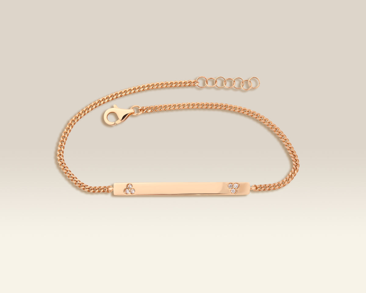 VIECLAT Solid Rose Gold Diamond Bar ID Bracelet