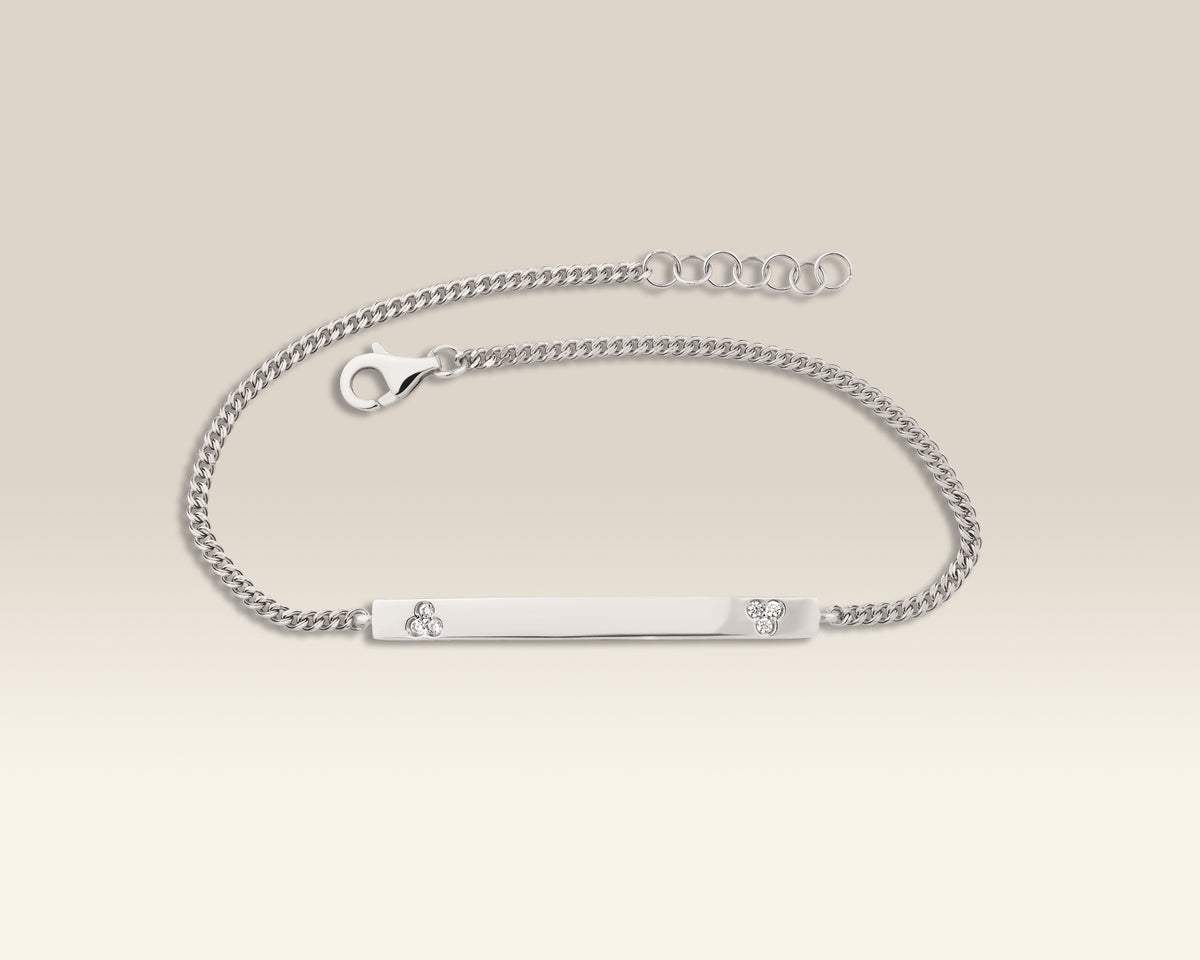 VIECLAT Solid White Gold Diamond Bar ID Bracelet