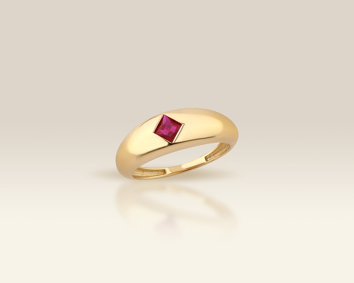 VIECLAT Solid Yellow Gold Ruby Dome Ring
