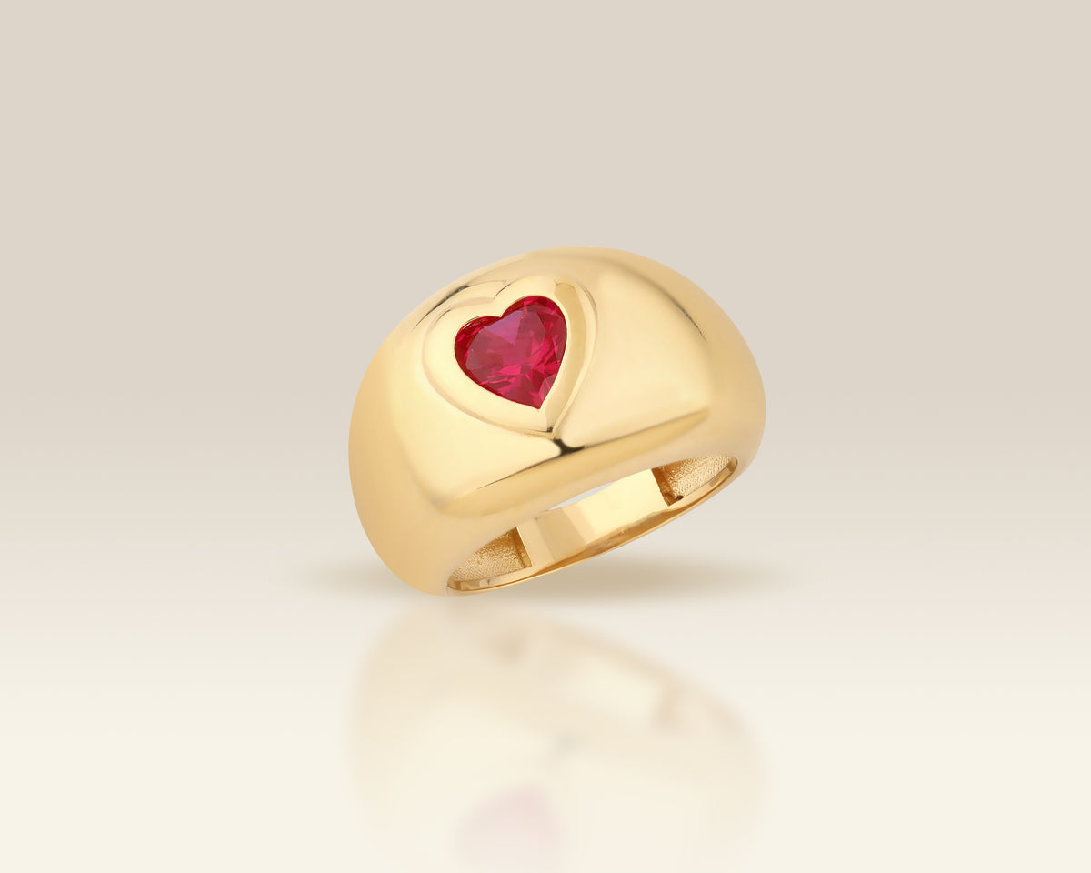 VIECLAT Solid Yellow Gold Ruby Heart Dome Ring