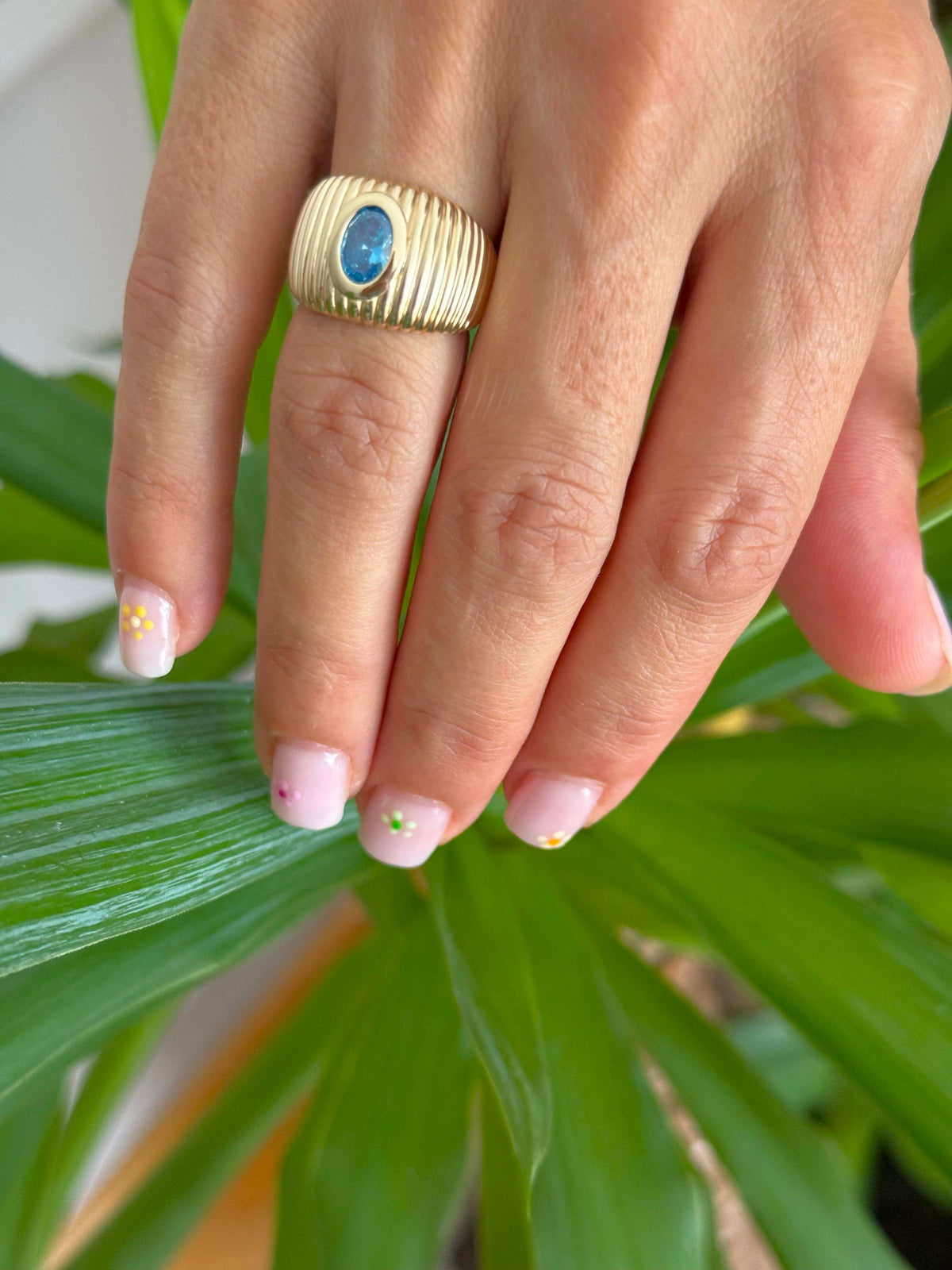 VIECLAT Gold Blue Topaz Ribbed Dome Ring