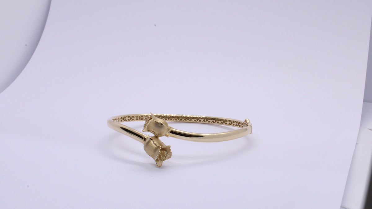 VIECLAT Solid Yellow Gold Floral Bypass Bangle Bracelet