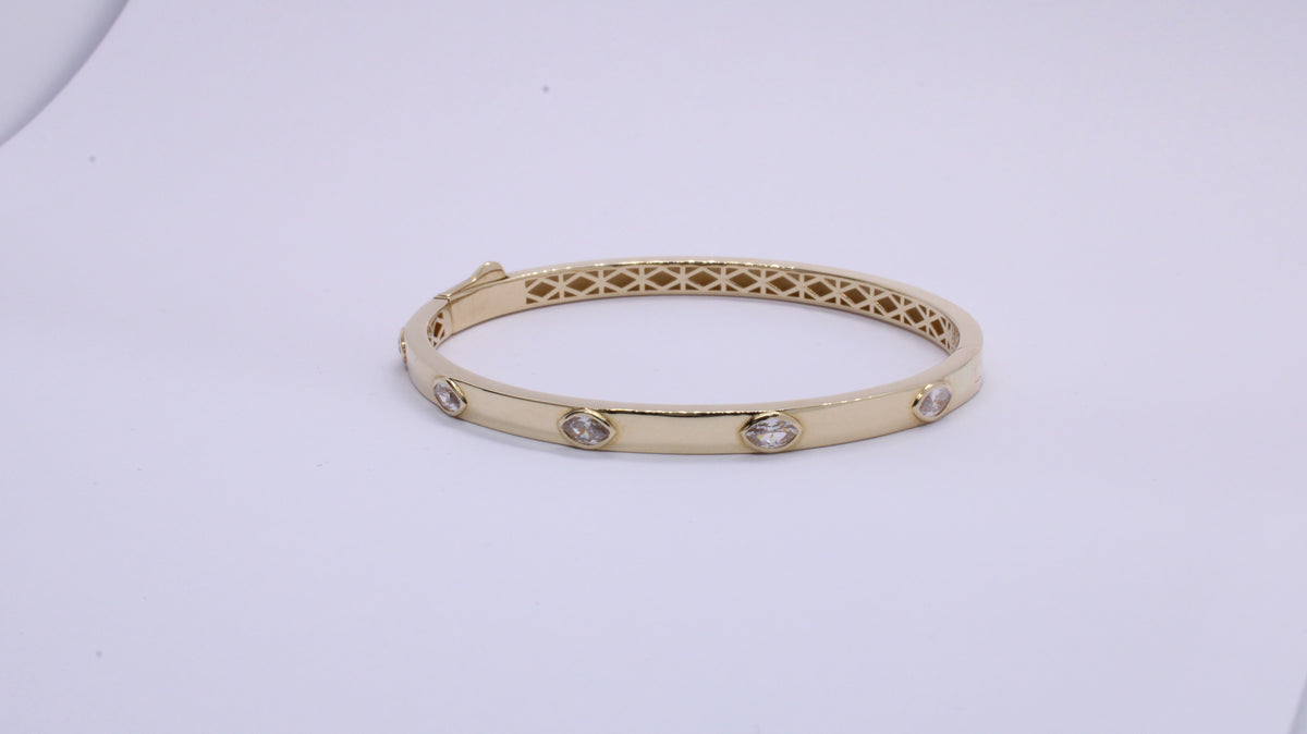 VIECLAT Solid Yellow Gold Marquise CZ Bangle Bracelet