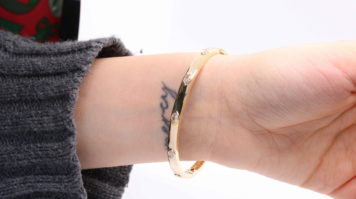 VIECLAT Solid Yellow Gold Marquise CZ Bangle Bracelet