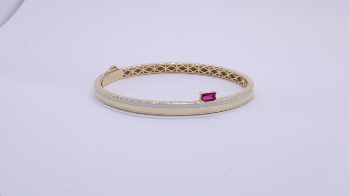 VIECLAT Gold White Enamel Pink Gemstone Bangle