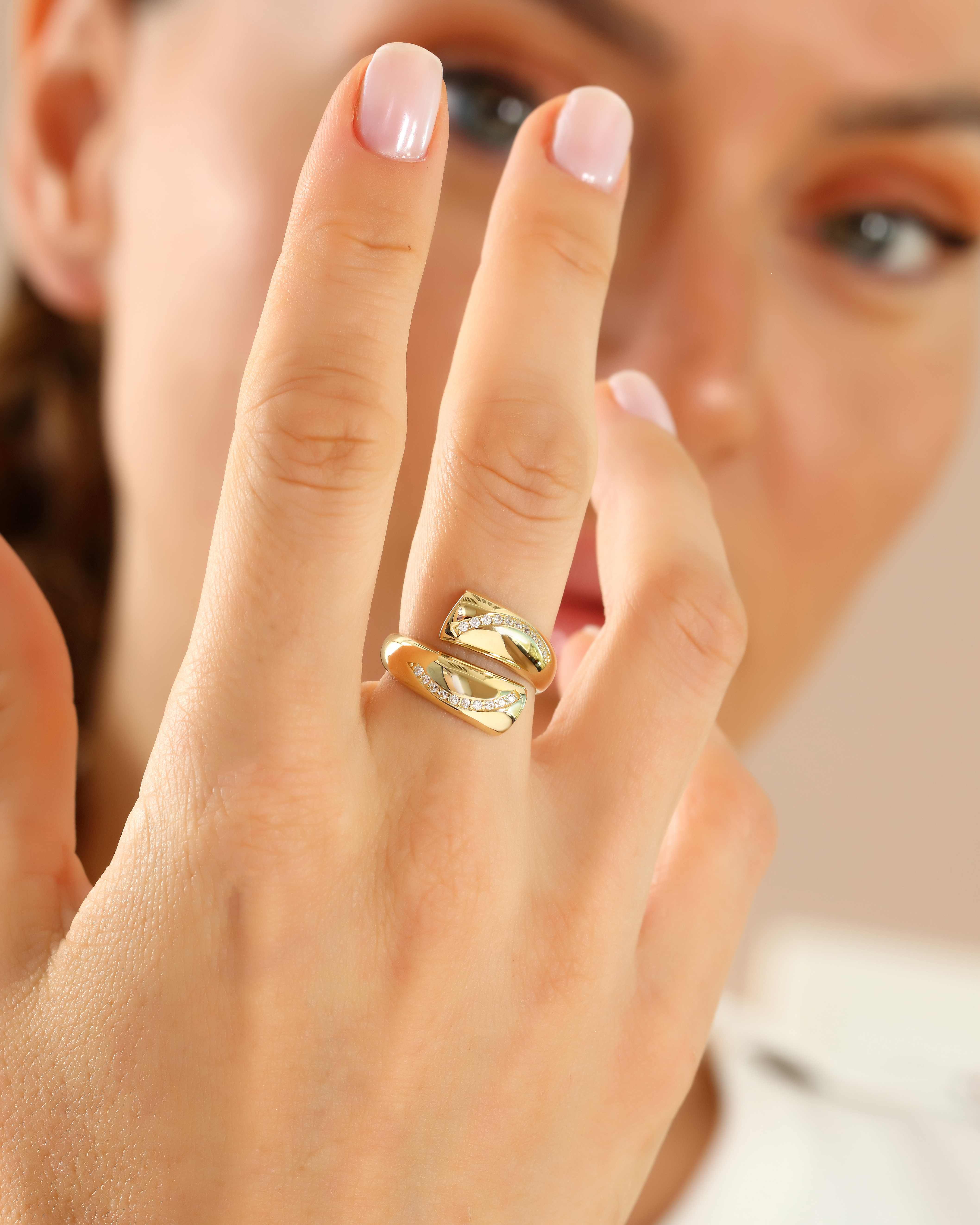 VIECLAT Solid Rose Gold CZ Bypass Wrap Ring