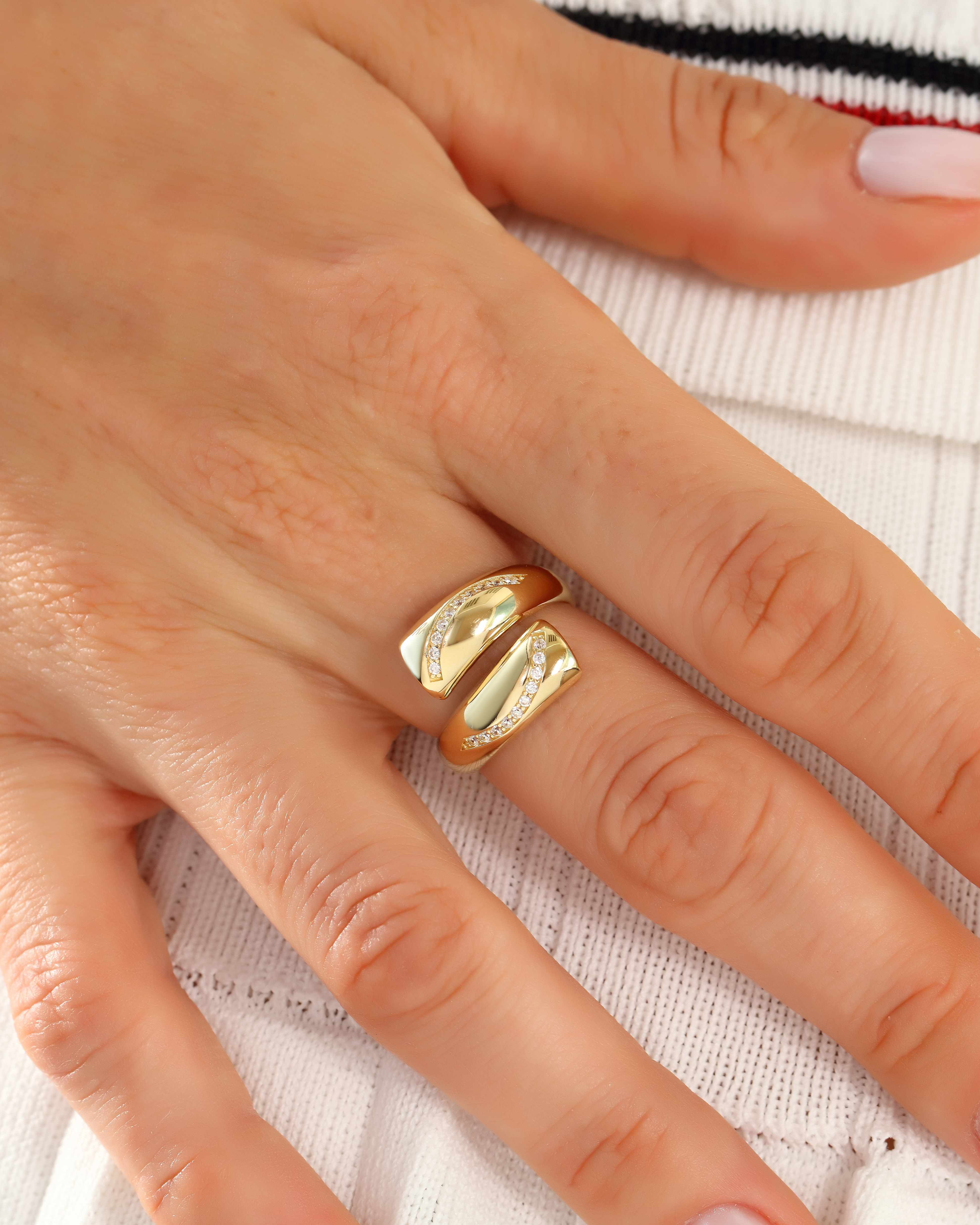 VIECLAT Solid Rose Gold CZ Bypass Wrap Ring