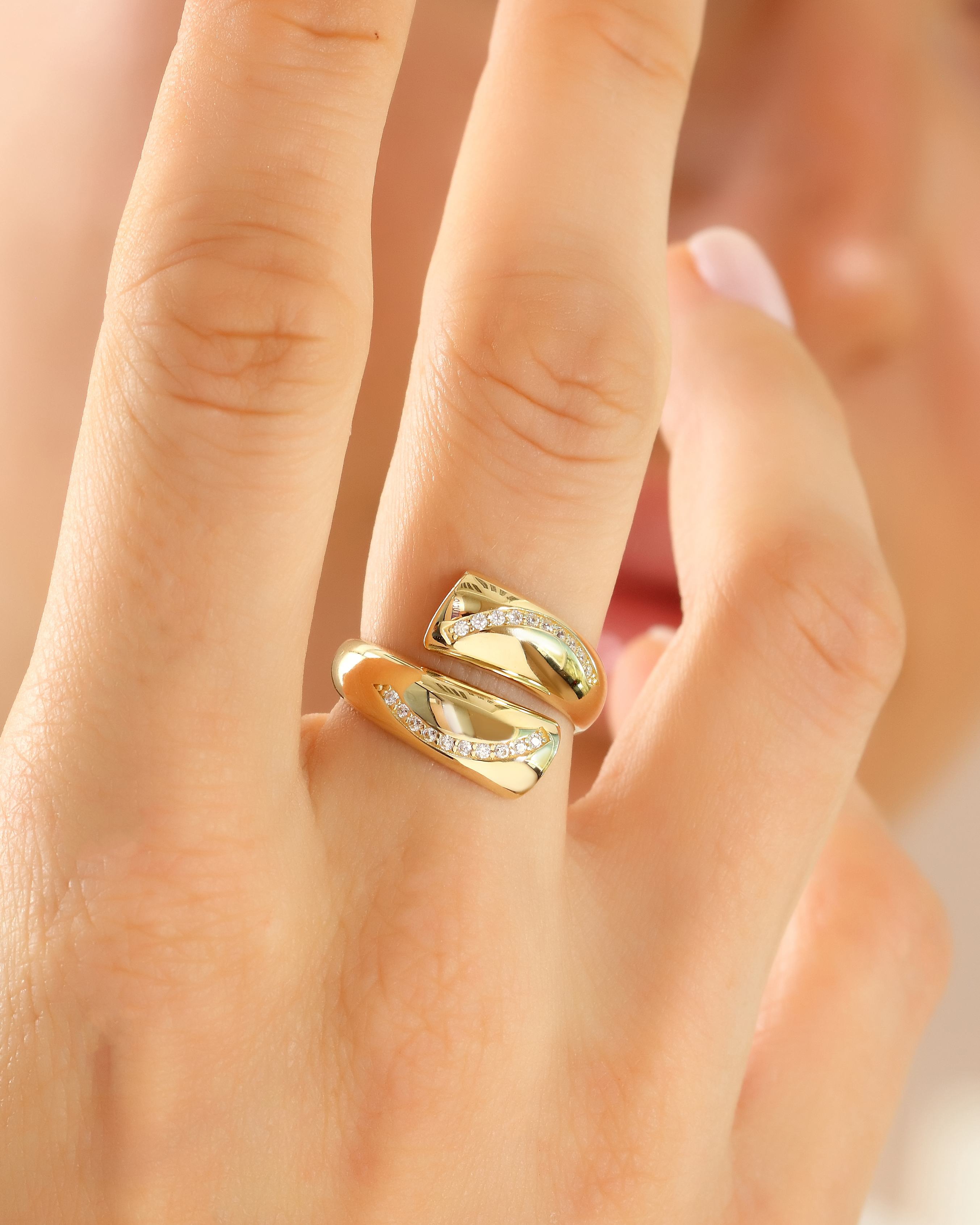 VIECLAT Solid Yellow Gold CZ Bypass Wrap Ring