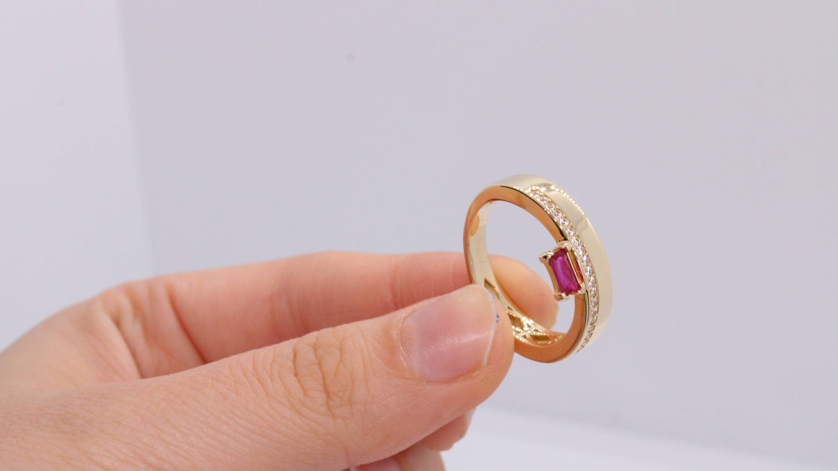 VIECLAT Solid Yellow Gold Ruby Diamond Band Ring