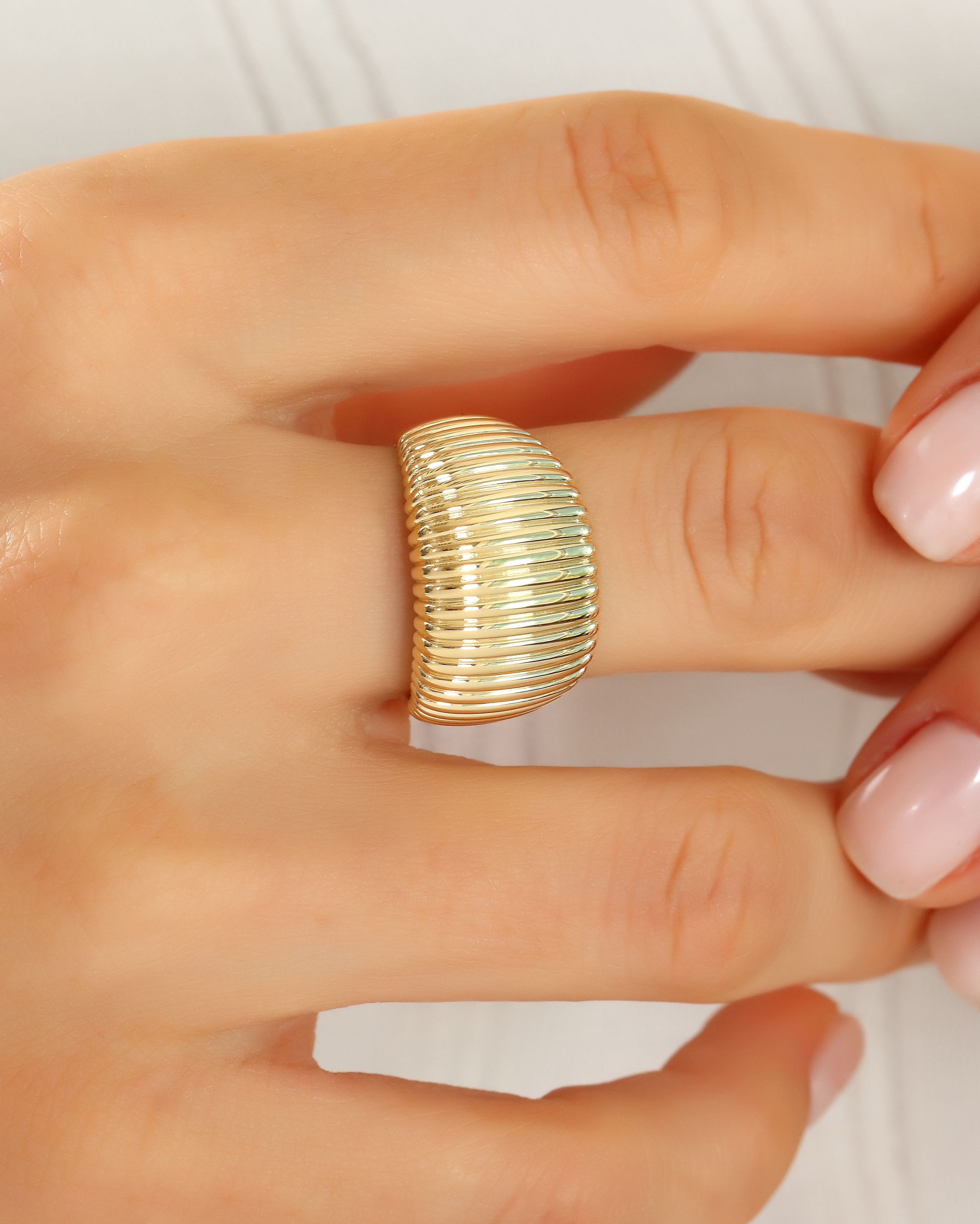VIECLAT Solid Yellow Gold Ribbed Dome Statement Ring