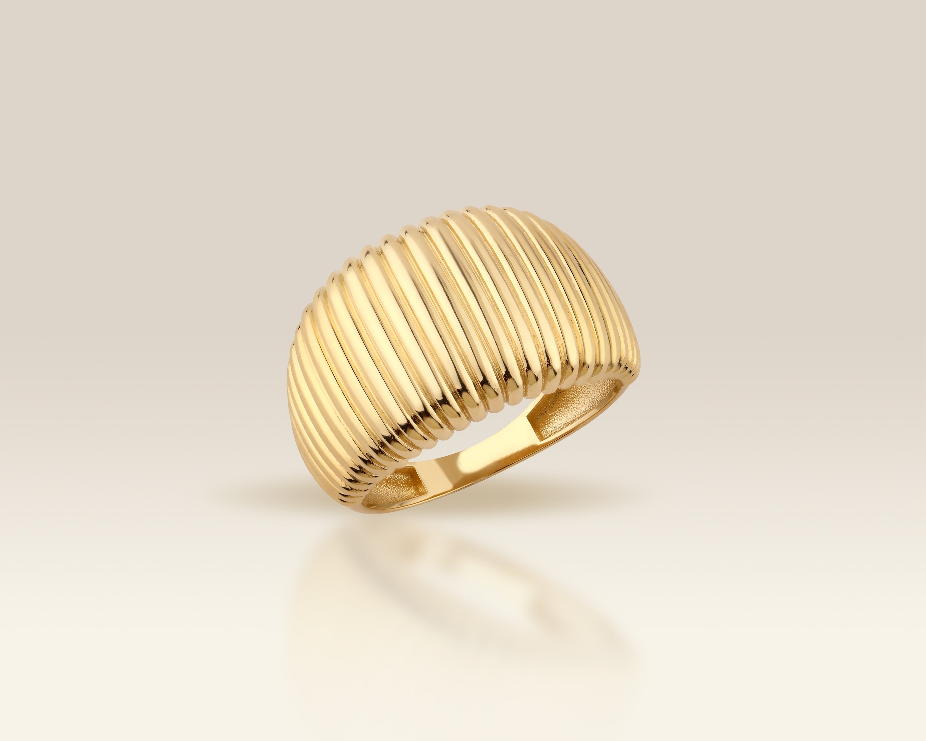 VIECLAT Solid Yellow Gold Ribbed Dome Statement Ring