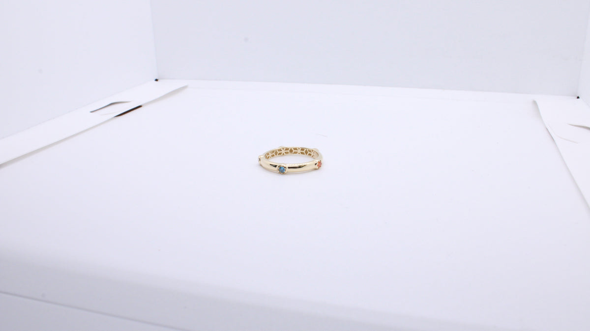 VIECLAT Solid Yellow Gold Blue Topaz Filigree Band Ring