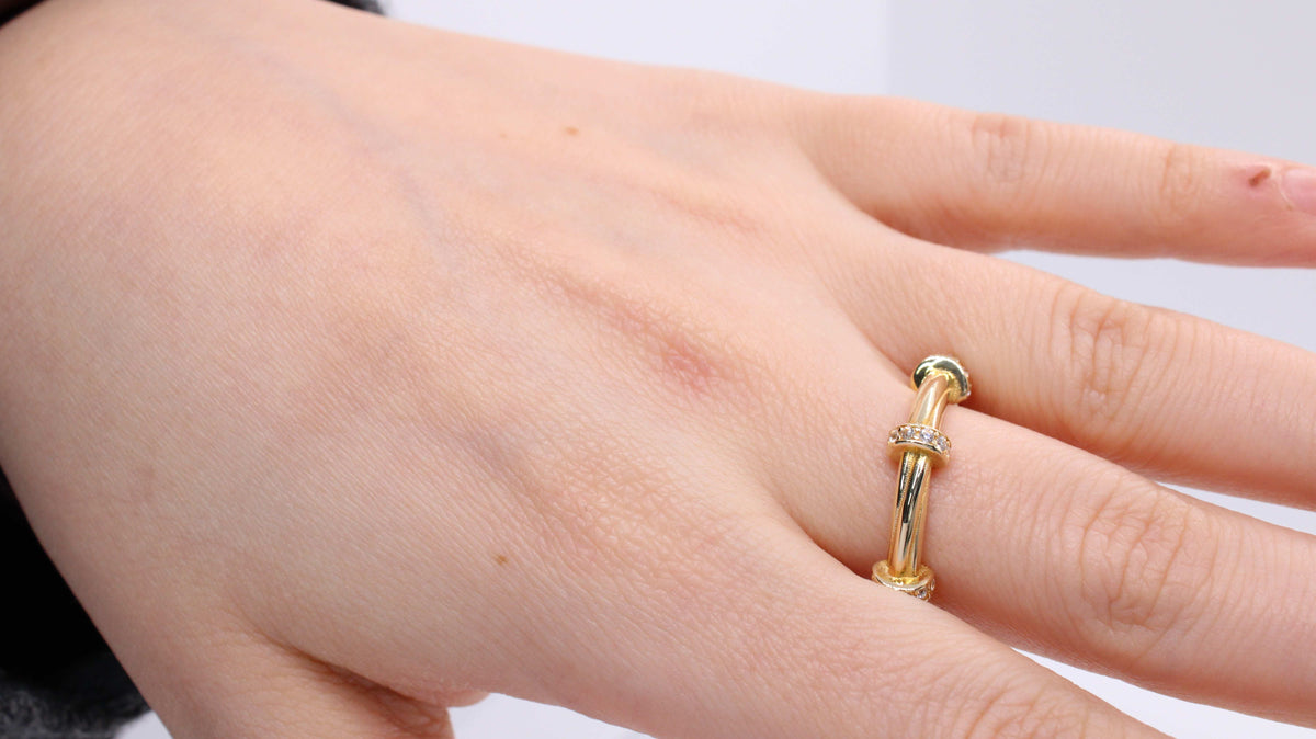 VIECLAT Solid Yellow Gold Diamond Band Ring On Hand