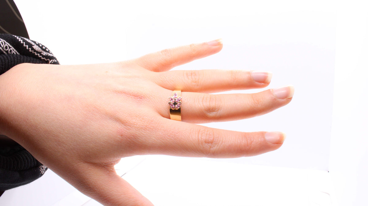 VIECLAT Solid Yellow Gold Pink Sapphire Pear Cluster