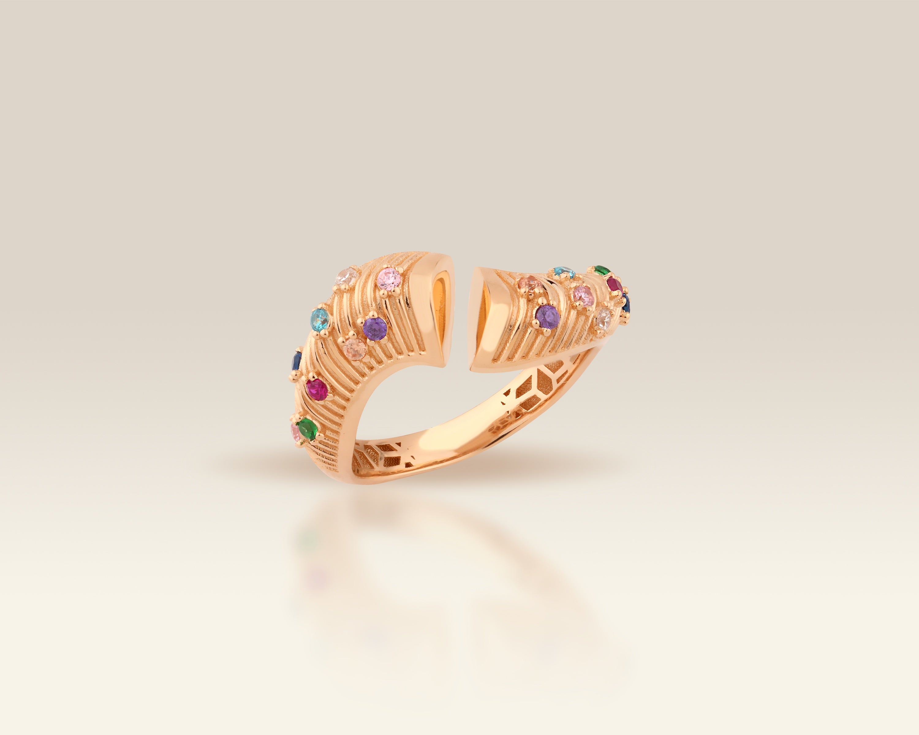 VIECLAT Solid Rose Gold Multicolor Gemstone Open Swirl Ring