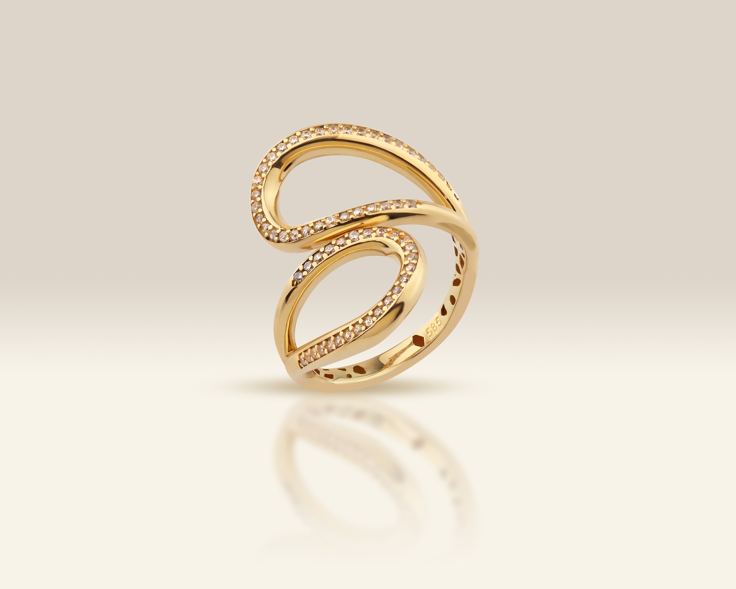 VIECLAT Solid Yellow Gold Pavé Open Swirl Ring