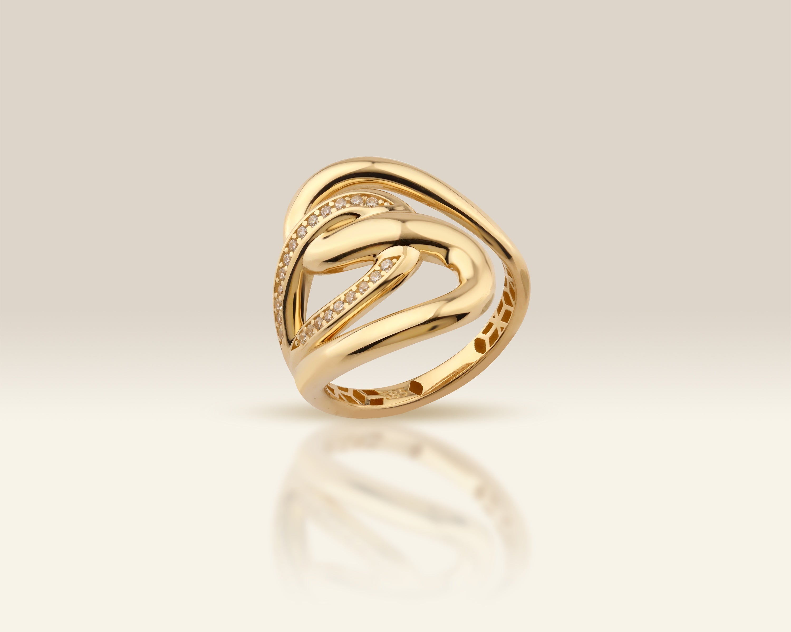VIECLAT Solid Yellow Gold Diamond Interlocking Swirl Ring