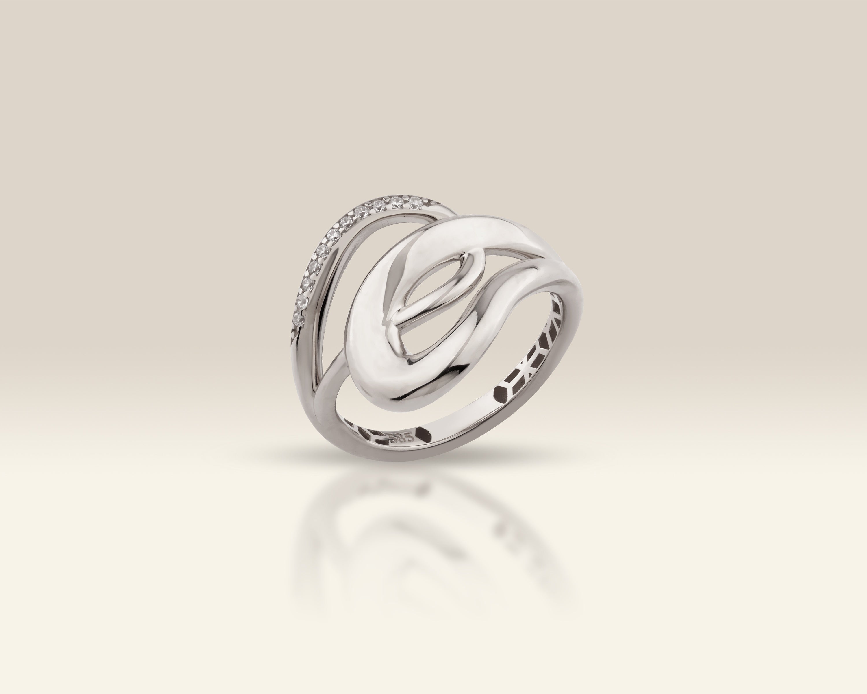 VIECLAT Solid White Gold CZ Open Swirl Ring