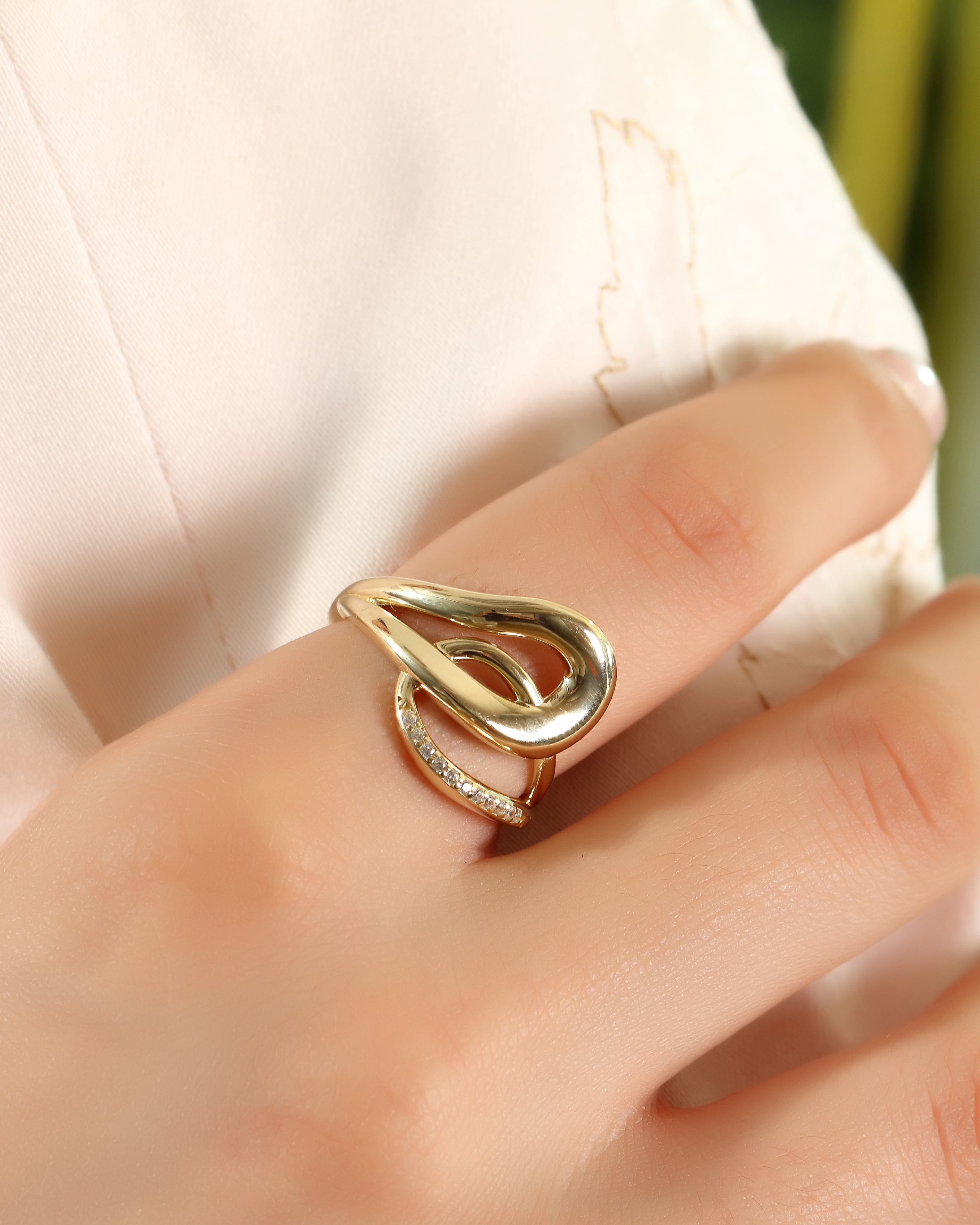 VIECLAT Solid Yellow Gold Swirl Ring Worn Closeup