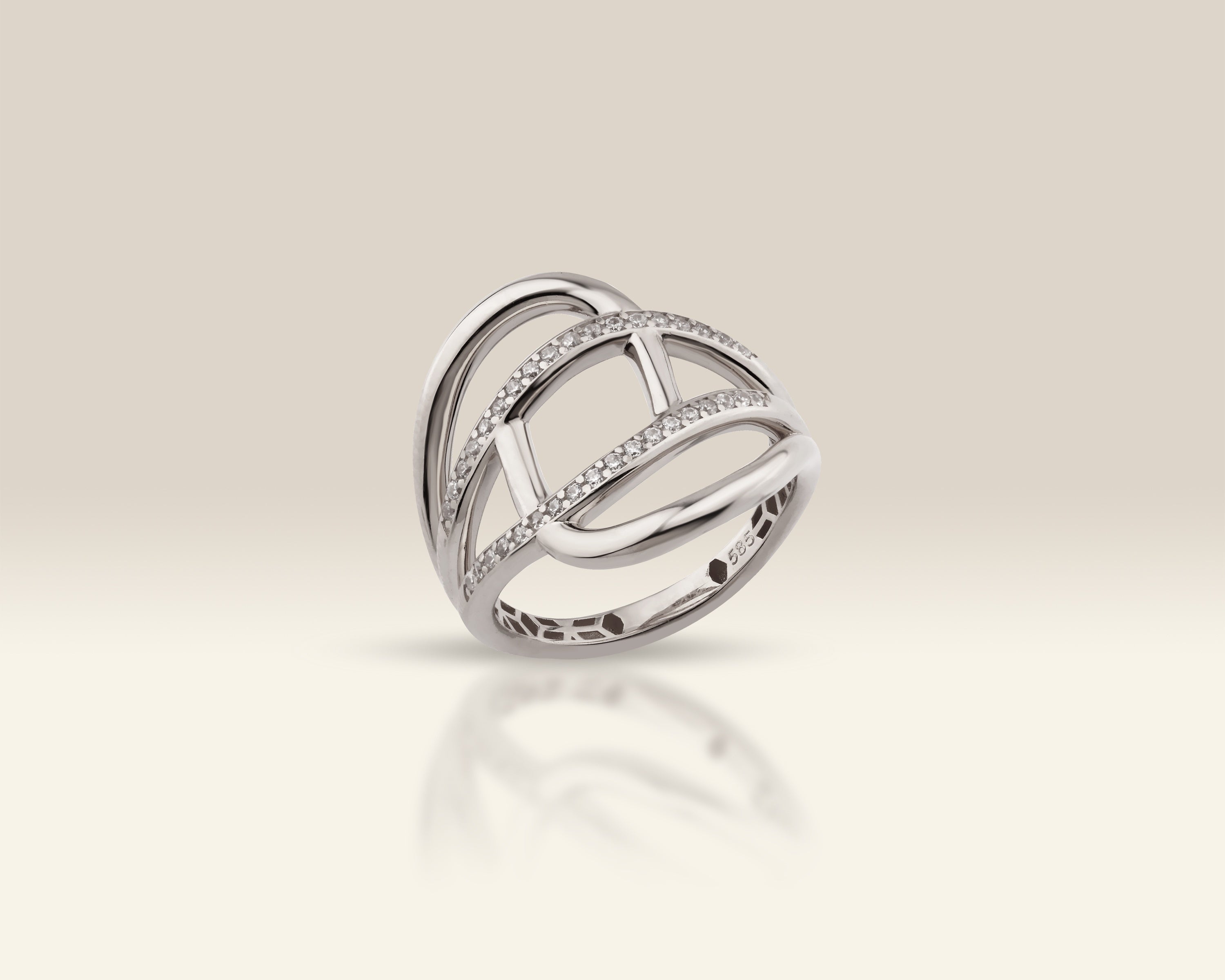 VIECLAT Solid White Gold Cubic Zirconia Crossover Ring