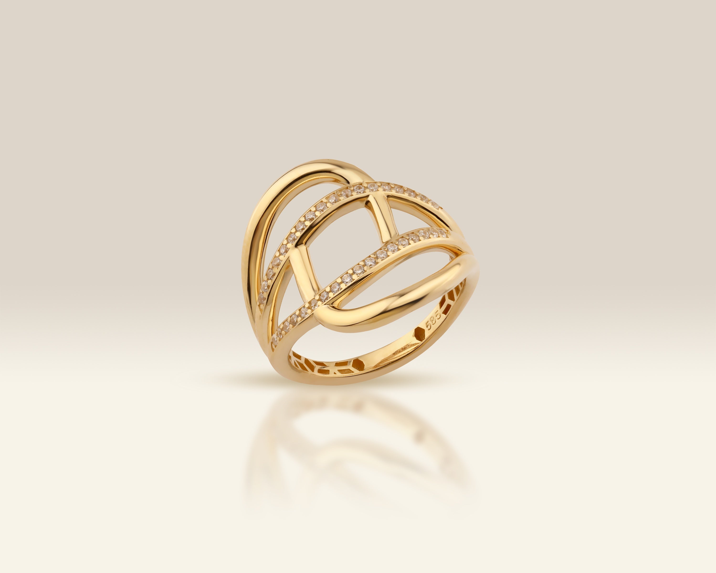 VIECLAT Solid Yellow Gold Cubic Zirconia Crossover Ring