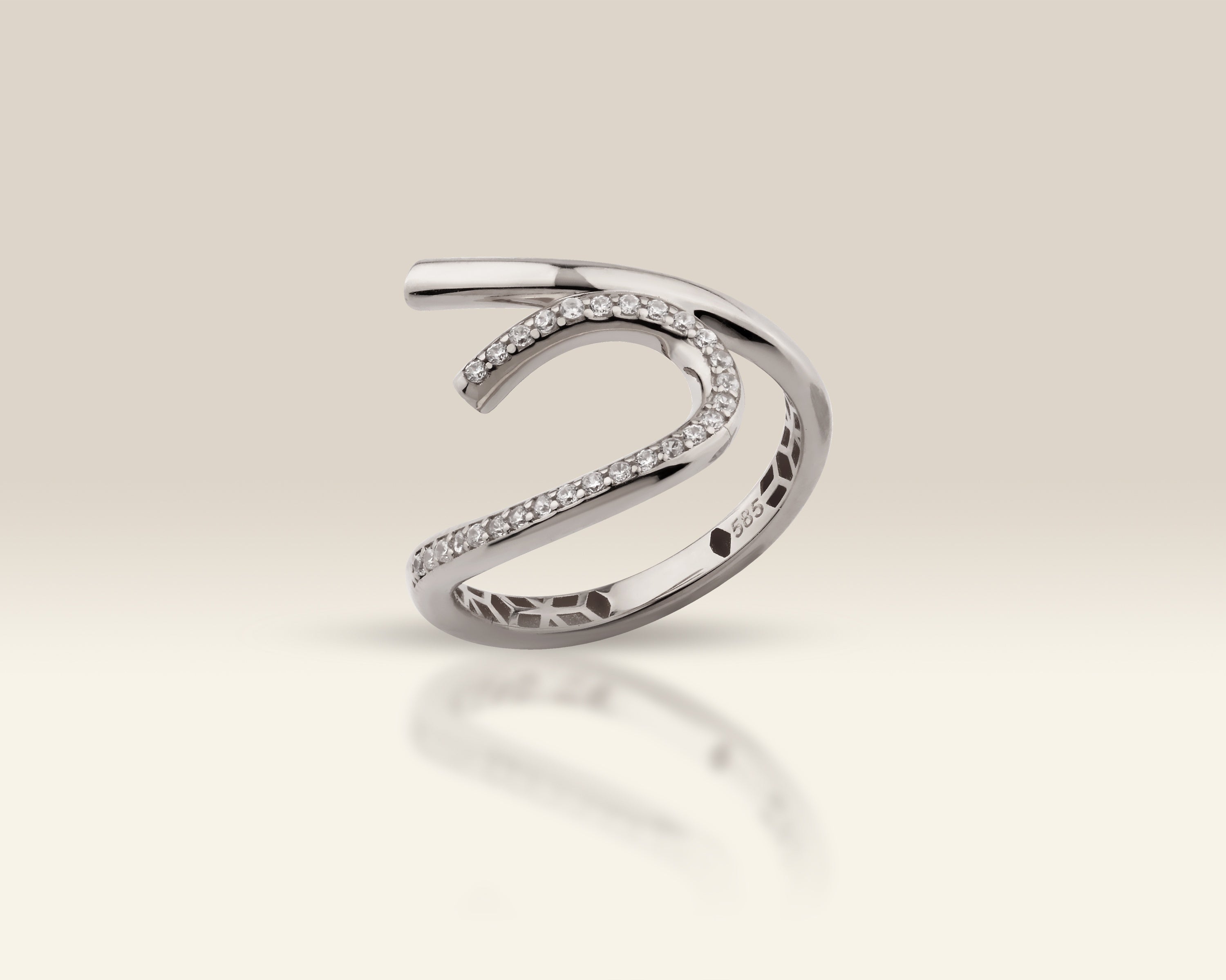 VIECLAT Solid White Gold CZ Open Wave Ring